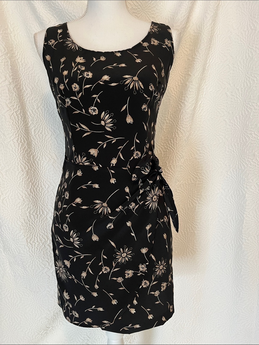 Black Floral Midi Dress with Side Tie